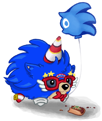 Small Discord Sticker made by Charli (Per CJ's request) of Sonic the Hedgehog with his Party Skin from Sonic Frontiers based on a meme of a hedgehog on a couch.